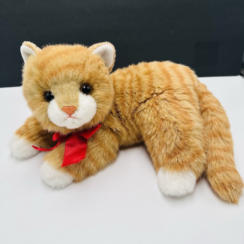 Ty Classic Al E Kat 13" Orange Tabby Plush Cat Red Bow Stuffed Animal 1995